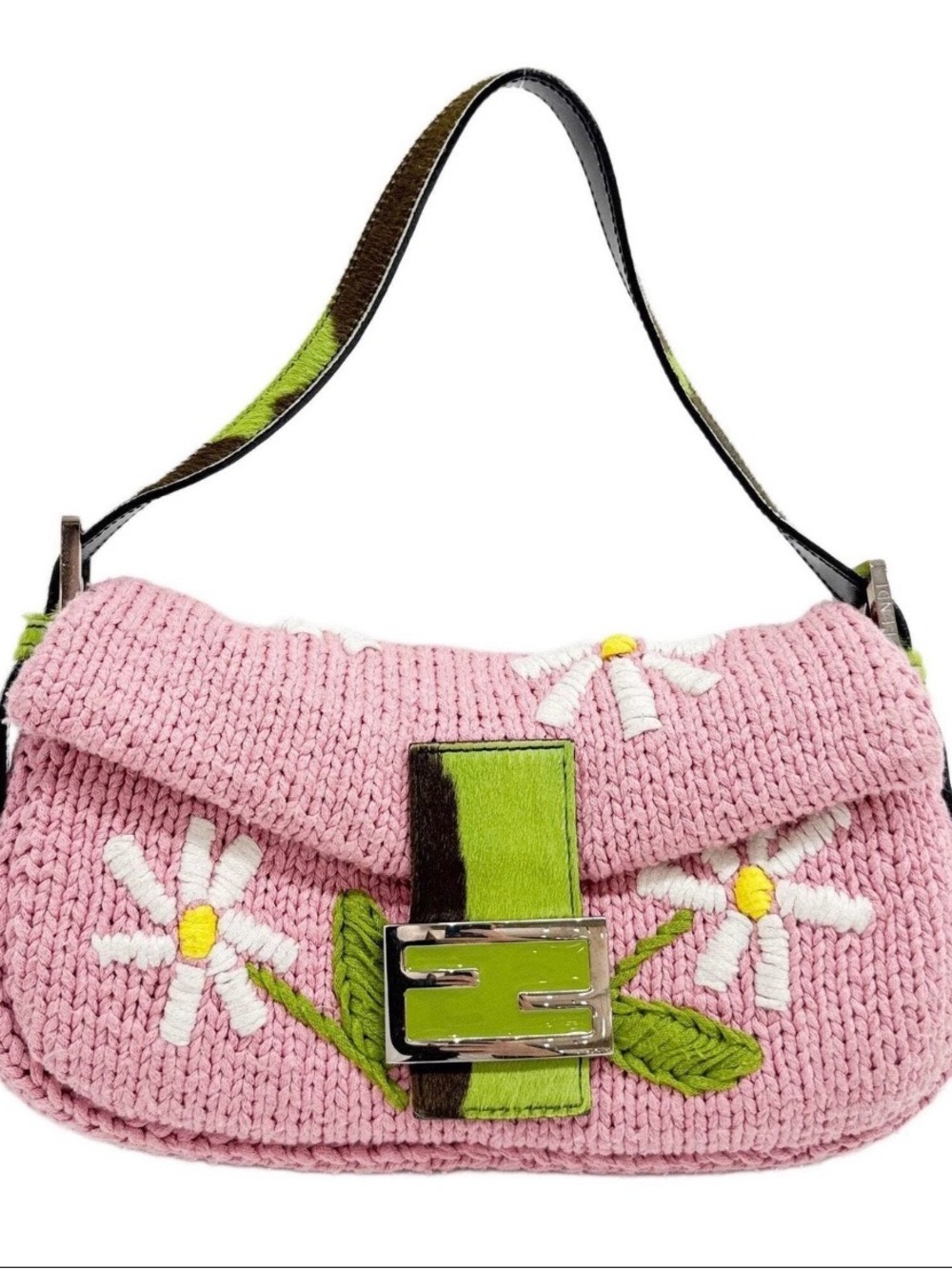 Fendi Baguette Pink Knit Woven Details